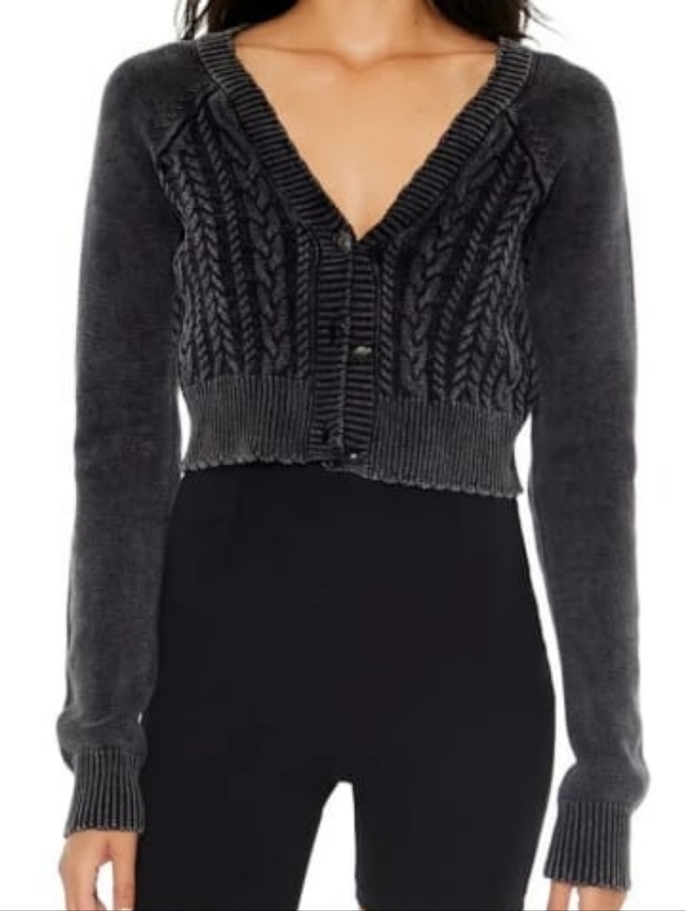NWT Forever 21 Gray Mineral Wash Cropped Cardigan Size Small